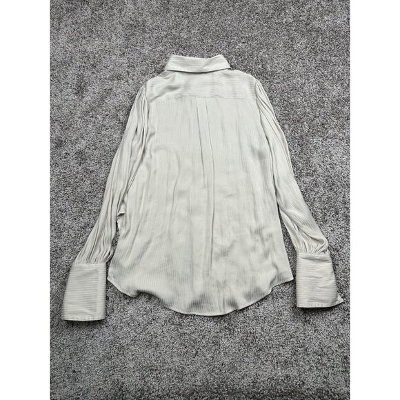 Free People Pleated Puff Sleeve Blouse Beige Sheer Button Down Romantic Feminine - Picture 6 of 7